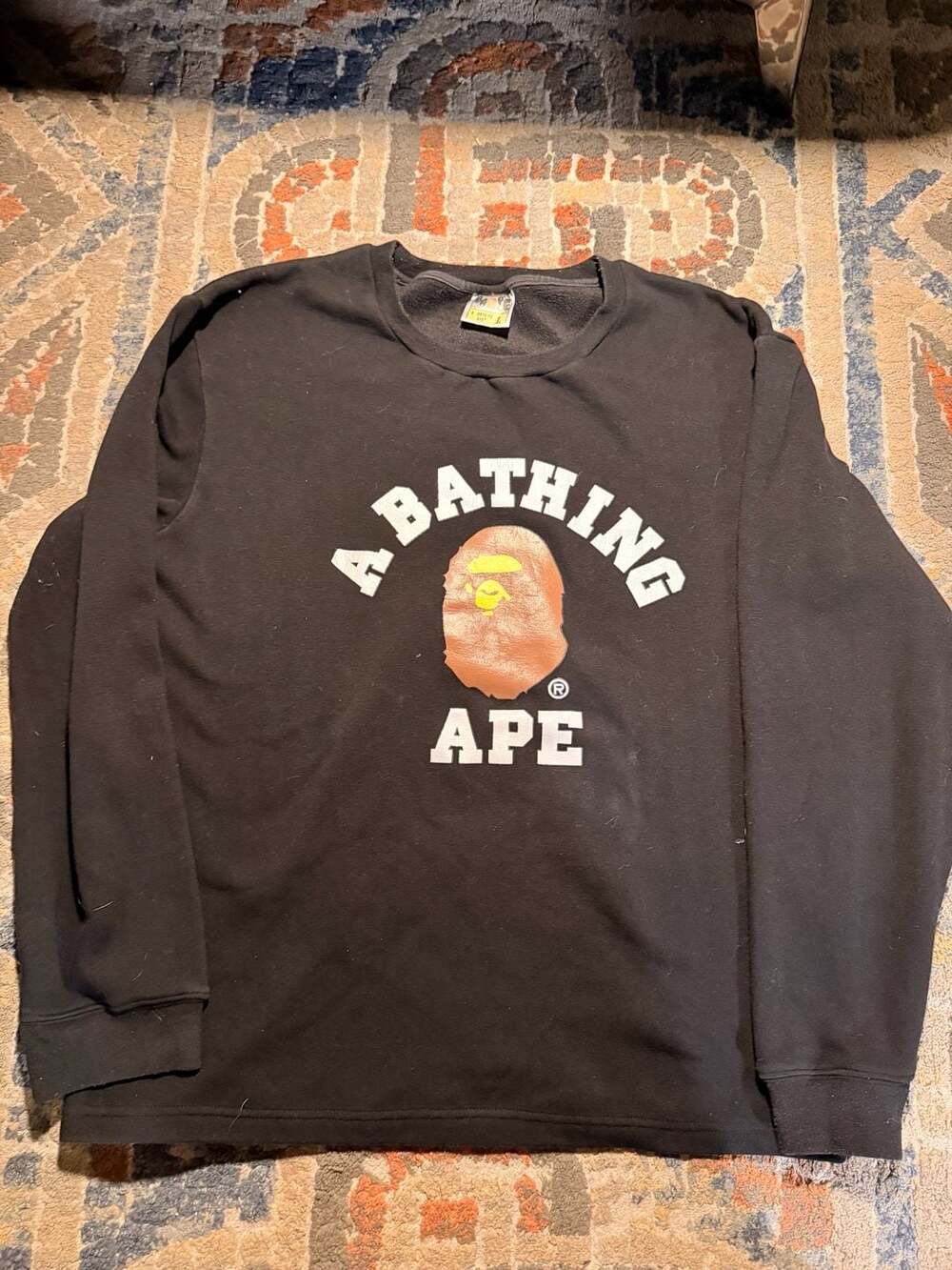 90’s A Bathing Ape BAPE College Logo Crewneck Sweatshirt - Black size Large